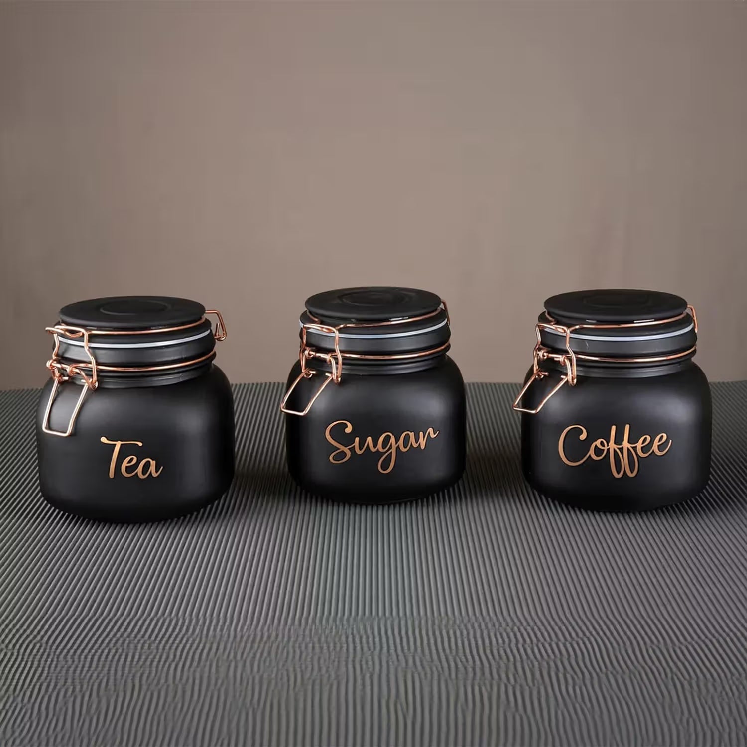 Airtight Glass Storage Jars Set of 3 – 860ml Tea Coffee Sugar Containers