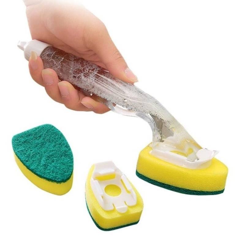 Soap Dispensing Dishwand Brush with Refillable Handle – Kitchen Dish Scrubber for Pots, Pans, Sink & Utensils