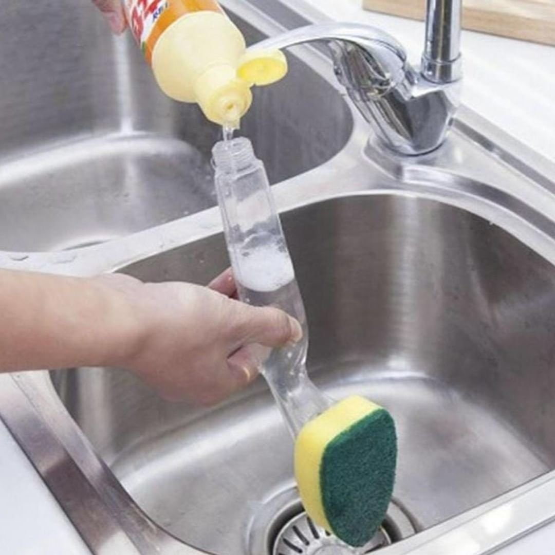 Soap Dispensing Dishwand Brush with Refillable Handle – Kitchen Dish Scrubber for Pots, Pans, Sink & Utensils