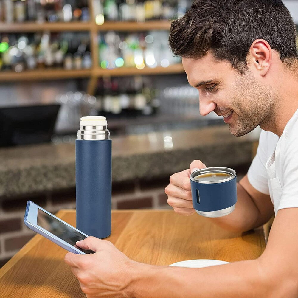 Stainless Steel Vacuum Insulated Water Bottle Gift Set with 2 Cups – 500ml Hot & Cold Thermos Bottle